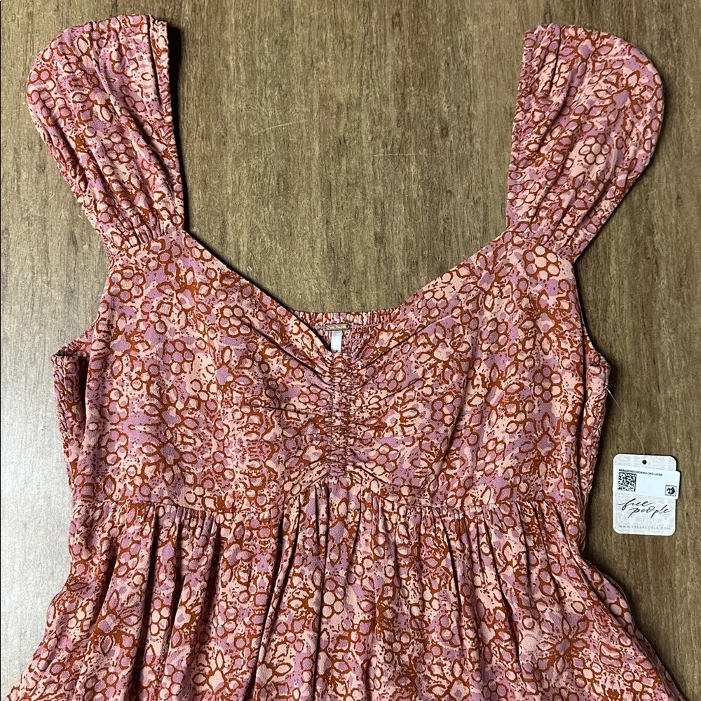 Free people nwt Tabitha babydoll purple pink rose petal combo print mini dress - Picture 4 of 11